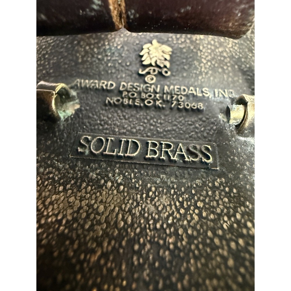 Vintage Solid Brass Eagle Belt Buckle ADM Award Design Medals 40" Leather Belt - Picture 6 of 15